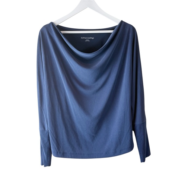 Soft Surroundings cowl neck top shirt navy blue sz m - Picture 1 of 6